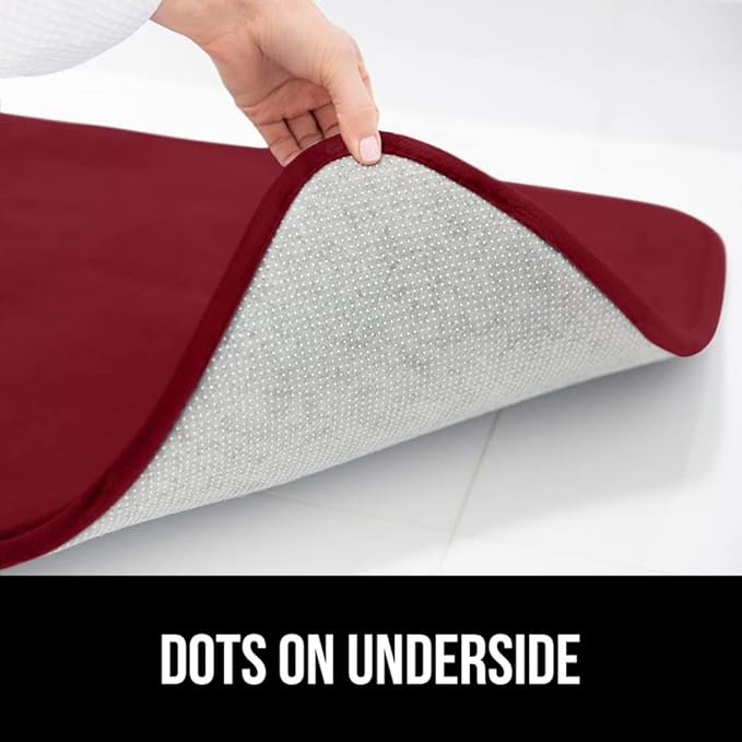 GORILLA GRIP Memory Foam Bath Mat, Soft Absorbent Velvet Bathroom Mats, Durable Dots on Underside, Machine Washable Bathmat, Carpet Rug Room Decor for Shower Tub Floor RV, 24x17 Rugs, Burgundy