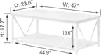 EXCEFUR White Coffee Table with Storage Shelf, Modern Rustic Wood and Metal Center Table for Living Room, 47 Inch