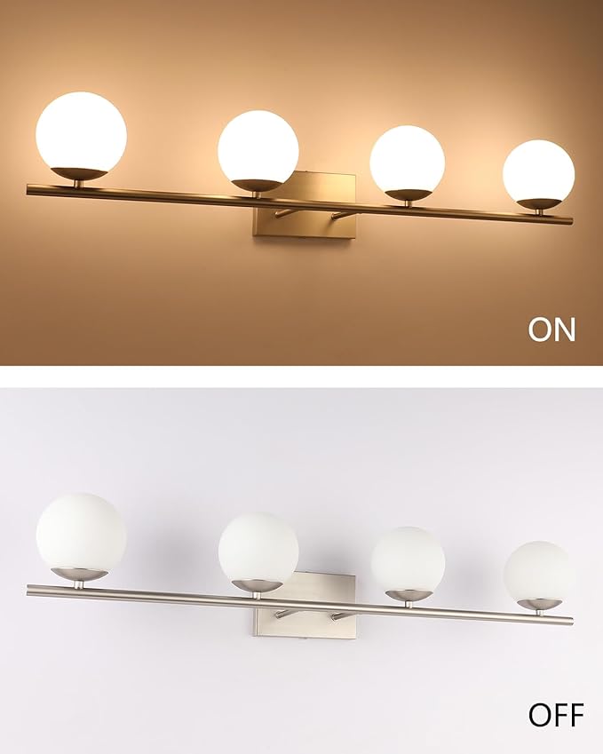 New Bathroom Vanity Light Fixtures 4 Lights Brushed Nickel Glass Shade Modern Wall Bar Sconce Over Mirror（(Exclude G9 Bulb)
