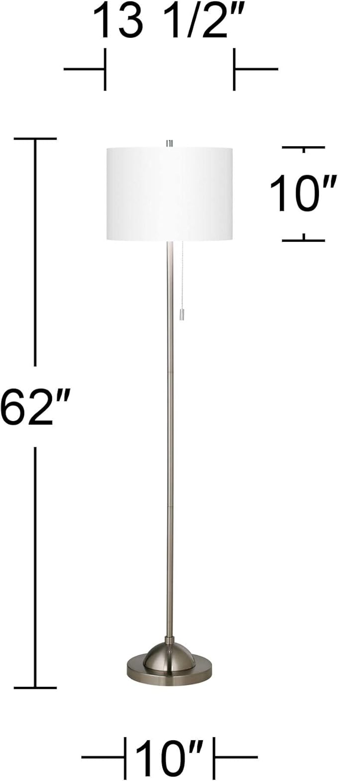 Possini Euro Design Modern Minimalist Pole Floor Lamp Standing Thin 62" Tall Brushed Nickel Silver Blue Textured Fabric Drum Shade Decor for Living Room Reading House Bedroom Home