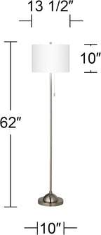 Possini Euro Design Modern Minimalist Pole Floor Lamp Standing Thin 62" Tall Brushed Nickel Silver Blue Textured Fabric Drum Shade Decor for Living Room Reading House Bedroom Home