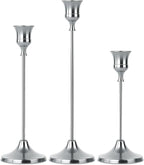Set of 3 Silver Tapered Candle Holder,Candlestick Tall Metal Candlestick Holders for Table Centerpiece Home Decor for Wedding Fireplace Mantel Housewarming Gift Fits 3/4 Inch Thick Candles