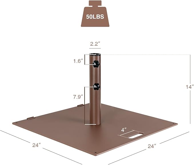 Tangkula 50LBS Patio Umbrella Base, Portable Outdoor Umbrella Base Stand, 24 Inches Square Umbrella Base Holder with 2 Tightening Knobs & 2 Wheels, Suitable for Backyard, Deck, Poolside, Patio (Brown)