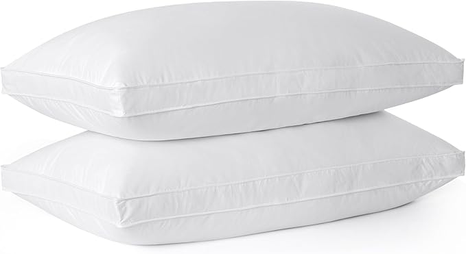 Bafode Goose Feathers and Down Pillows, Pillows Queen Size Set of 2, Cotton Cover,Gusseted Hotel Collection Bed Pillow for Back, Stomach or Side Sleepers