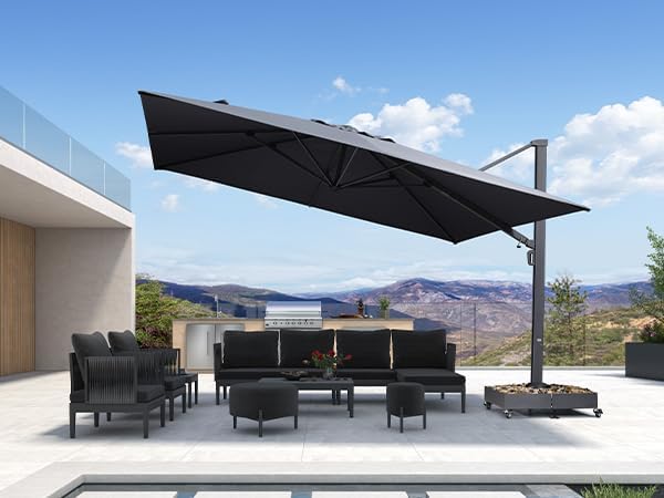 PURPLE LEAF Patio Umbrella Base WK4500 with 4 Lockable Wheels 1100 lbs High Capacity Heavy-Duty Cantilever Offset Steel Weighted Base