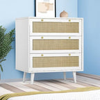 Anmytek White Dresser for Bedroom with 3 Drawers, Modern Wood 3 Drawer Dresser, White Chest of Drawer with Spacious Storage Rattan Dresser for Bedroom H0072