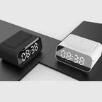 IHAO 7in1 Multifunctional Digital Alarm Clock with 15W Fast Wireless Charger Bluetooth Speaker LED Display Clock FM Radio TF Card, AUX Input, USB Port Dual Alarm for Bedroom and Office-BT510 White