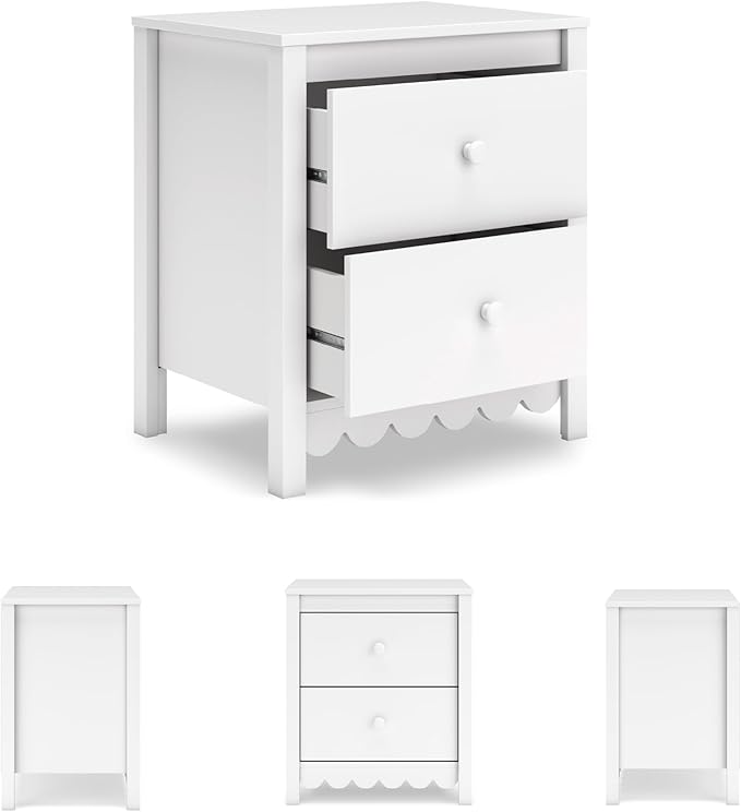 Signature Design by Ashley Hallityn Minimalist 2 Drawer Nightstand, Smooth-Gliding Drawers, Wood, 21.34" W x 15.94" D x 24.37" H, Matte White Finish