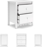Signature Design by Ashley Hallityn Minimalist 2 Drawer Nightstand, Smooth-Gliding Drawers, Wood, 21.34" W x 15.94" D x 24.37" H, Matte White Finish
