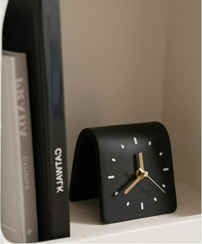 Creative Ceramic Tabletop Clock Simple Desk Alarm for Home Decor Living Room Bedside Silent Quartz (Black)