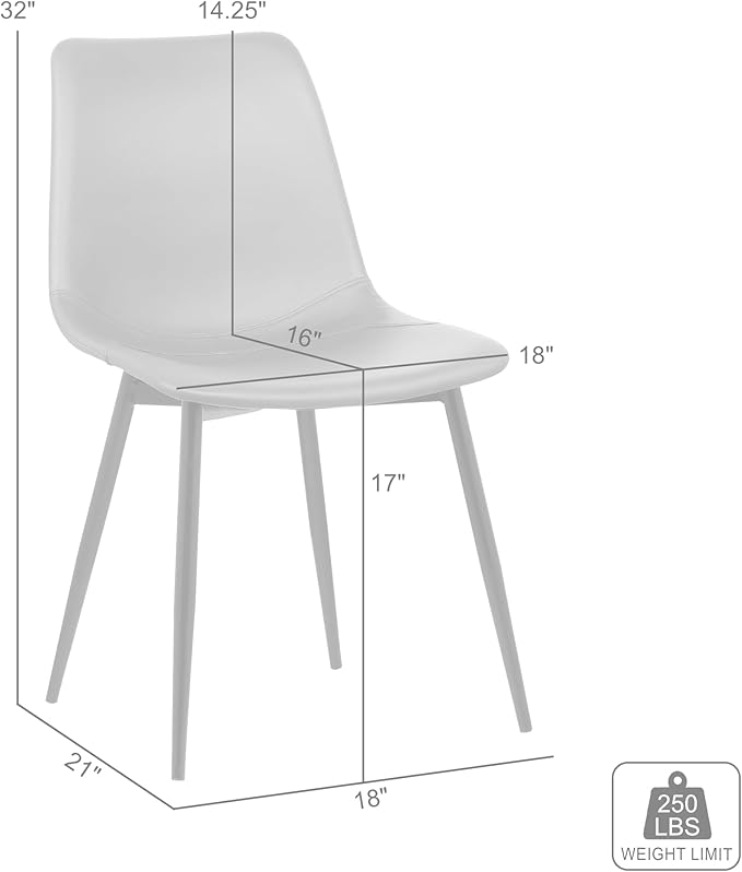Armen Living Monte Mid Century Modern Dining Accent Chair for Table Kitchen Desk Vanity in Charcoal Gray Faux Leather with Black Metal Legs