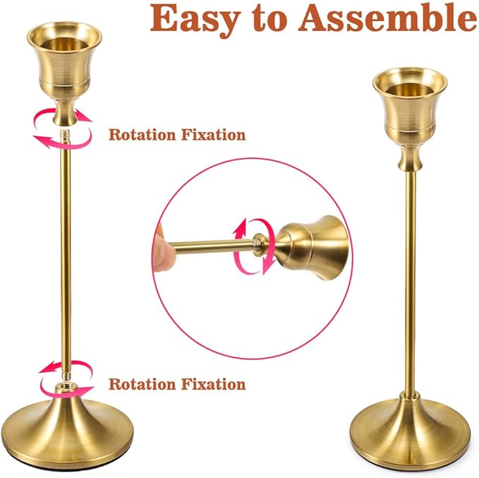 Candlestick Holders Taper Candle Holders - Gold Candlestick Holder Set of 6 Candle Stick Holders kit Classic Decorative Candle Stick for Christmas, Wedding, Party, Dinner Tables,Home Décor