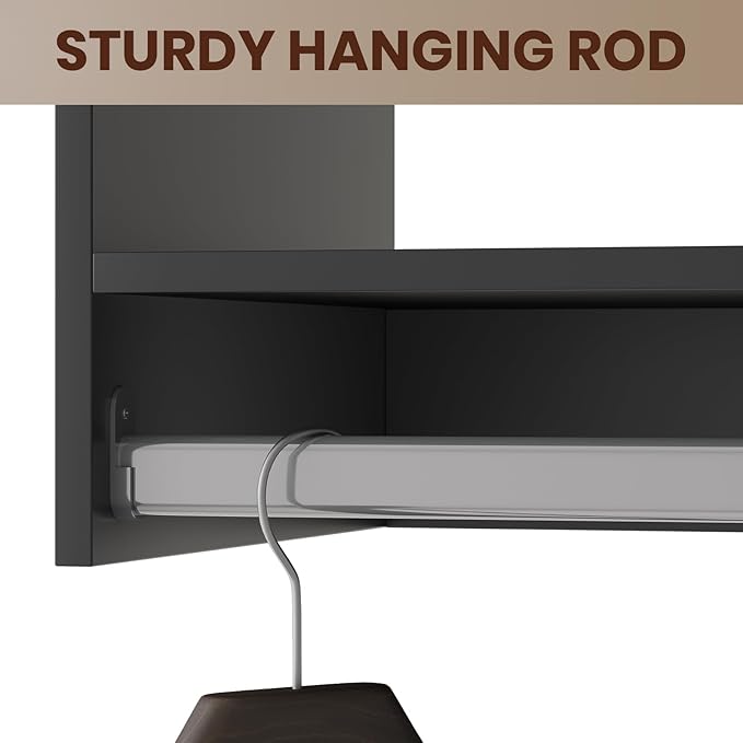 ROOMTEC 22.5" Tall Hanging Closet Unit, Modular Closet System with Hanging Rod, Wardrobe Organizer for Bedroom or Walk-in Closet, Wall Mounted, Customizable Clothes Storage Unit, Black