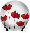 Ceramic Plates, Floral Decorative Ceramic Plates, Valentines Rose Petals Vivid Blossoms Florets, 10 Inch, for Dining, Parties, Wedding, Red
