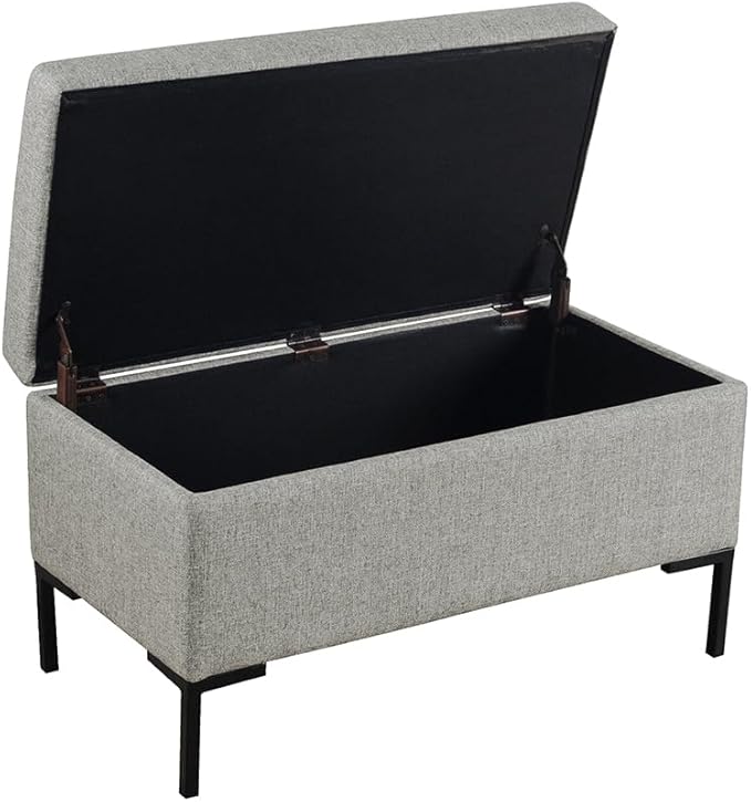 HomePop Upholstered Storage Bench with Metal Leg, 32" W, Gray Fabric