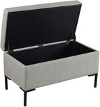 HomePop Upholstered Storage Bench with Metal Leg, 32" W, Gray Fabric