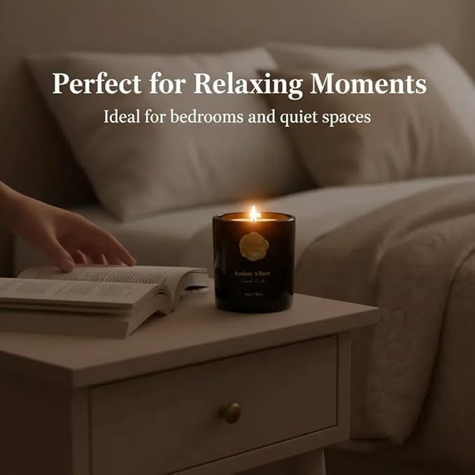 Scented Luxury Candle-Amber Allure-Aromatherapy Jar Candles for Relaxation & Sleep -7 oz- 45 Hours Clean Burn-Hand-Cast -100% Natural Soy Wax -Ideal Gifts