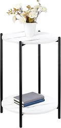 Small Round Side Table, 2-Tier Black End Table with Faux Marble Top, Modern Sofa Table for Small Spaces in Living Room, Couch, or Bedroom Nightstand (1 pcs Black, Round)