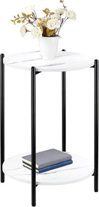 Small Round Side Table, 2-Tier Black End Table with Faux Marble Top, Modern Sofa Table for Small Spaces in Living Room, Couch, or Bedroom Nightstand (1 pcs Black, Round)