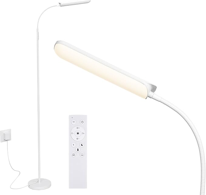 FRIDEKO HOME LED Floor Lamp with Remote, Dimmable Bright Reading Lamp for Crafts, Painting, Office & Bedroom, Adjustable Gooseneck Standing Light, 4 Color Temperatures, 1800LM, Touch Control, White