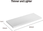 Wall Shelf Set of 2, White Floating Shelves 24 in W x 10 in D x 1 in H, Wooden Floating Wall Shelf with Invisible Brackets for Living Room/Bedroom/Bathroom/Kitchen Storage and Decor
