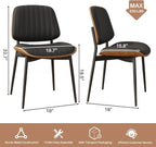 Dining Chairs Set of 2, Mid-Century Modern Upholstered PU Leather Chairs with Walnut Bentwood Back and Metal Legs for Kitchen Dining Living Room, Black Vertical Stripes (Black)