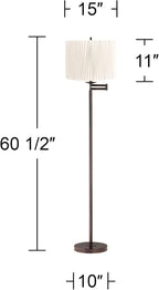 360 Lighting Gabrielle Modern 60 1/2" Tall Standing Floor Lamp Skinny Adjustable Swing Arm Pole Brown Metal Bronze Finish Living Room Bedroom House Reading Office Home Decor Diamond Pleated Shade