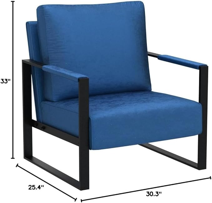 Container Furniture Classic Mid Century Modern Accent Chair with Durable Square Metal Frame, Armchair for Living Room, Bedroom, Home Office in Plush Velvet Upholstery, Blue