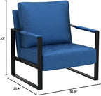 Container Furniture Classic Mid Century Modern Accent Chair with Durable Square Metal Frame, Armchair for Living Room, Bedroom, Home Office in Plush Velvet Upholstery, Blue