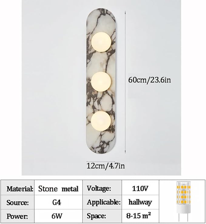 Natural Marble Wall Sconces, 3-Light Alabaster Light, Hardwired Wall Light Fixtures, Modern Wall Mount Wall Lights for Dining Room Stairs Bedroom