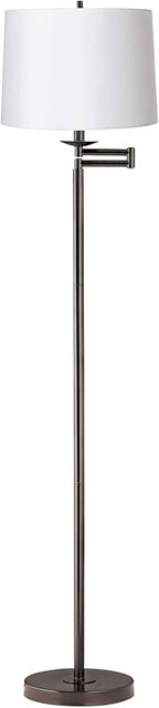 360 Lighting Modern Adjustable Swing Arm Floor Lamp Standing 60.5" Tall Classic Bronze Brown Metal Thin Profile White Hardback Drum Shade Decor for Living Room Reading House Family Bedroom