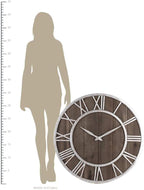 Oldtown Farmhouse Metal & Solid Wood Noiseless Wall Clock (Dark Brown, 36-inch)