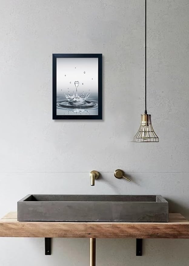 Bathroom Decor Wall Art Heart Water Drop Splash Modern Canvas Pictures Print Black Framed Bathroom Painting for Wall