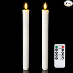 Homemory Real Wax Flameless Taper Candles with Remote Timer, 9.6 Inches White LED Flameless Candlesticks, Dripless Battery Operated Window Candles Flickering Pack of 2 for Fireplace Xmas Halloween