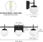 Black Bathroom Light Fixtures Over Mirror, Mid Century Modern Bathroom Vanity Light, 3 Light Globe Bathroom Lighting Fixtures with Milky Glass, Wall Light for Bathroom