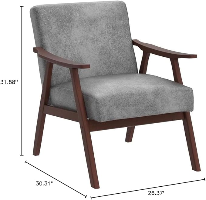 Accent Chair with Microfiber Upholstery and Solid Wood Frame, Classic Mid-Century Modern Living Room Furniture for Extra Seating, Spotted Grey