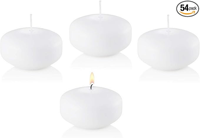D'light Online 3 Inch Extra Large Floating Candles, 13 Hours Extended Burn Time Bulk Pack for Events for Weddings, Spa, Home Decor, Special Occasions and Holiday Decorations (Set of 54, White)