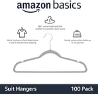 Amazon Basics Slim, Velvet, Non-Slip, Durable Suit Clothes Hangers for Closet, Coats, Pants, Shirts, Gray/Silver, Pack of 100