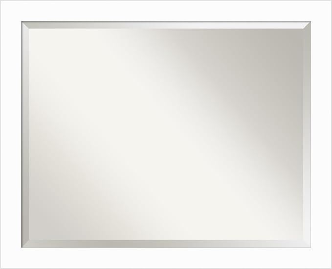Amanti Art White Wall Mirror 25x31 Basic White Narrow Rectangle Bathroom Mirror for Wall Decor Living Room, Large Casual Wood Frame, Hangs Horizonally and Vertically, Bathroom Decor, Beveled Edge