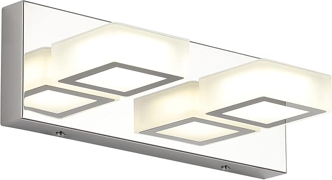 Ralbay Modern Chrome Vanity Light 2 Light Acrylic Stainless Steel Chrome Bathroom Lighting Fixtures Modern LED Vanity Light for Bathroom (Natural White Light 4500K)