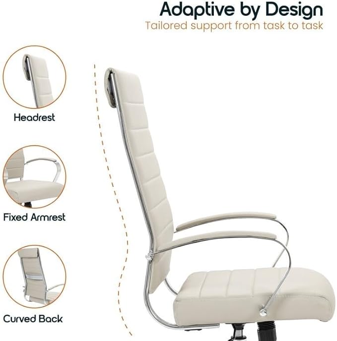LeisureMod Benmar Modern High Back Leather Office Chair with Adjustable Height, Swivel Base, Ergonomic Design for Home Office, Study, or Workspace(Tan, Set of 2)