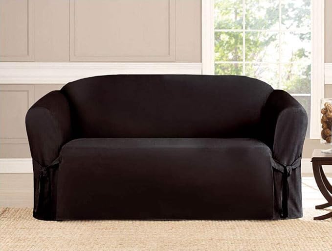 Linen Store Microsuede Furniture Slipcover, Couch Protector Machine Washable Loveseat Cover Perfect for Kids, Dogs, Pets (Black, Loveseat)