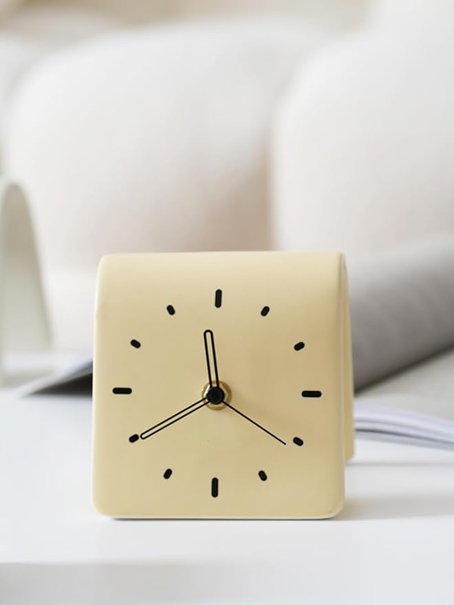 Creative Ceramic Tabletop Clock Simple Desk Alarm for Home Decor Living Room Bedside Silent Quartz (Creamy Beige)
