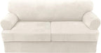 H.VERSAILTEX Sofa Cover 3 Piece T Cushion Sofa Slipcovers Thick Velvet Couch Cover Furniture Protector Stretch Sofa Covers for 2 Cushion Couch with 2 Individual T Cushion Covers Washable, Ivory