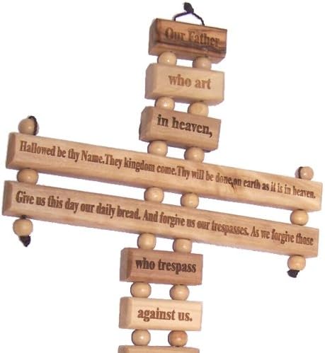 Holy Land Market Lord Prayer Olive Wood Cross from Bethlehem with a Certificate and Lord Prayer Card (9.5 Inches)