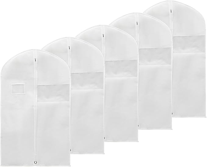 PATIKIL 40" Garment Bag, 5 Pack Breathable Suit Bag for Storage Hanging Clothes Dustproof Garment Covers for Suits Coats Dresses, White