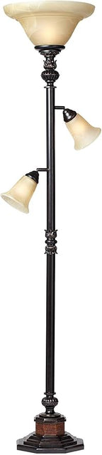 Kathy Ireland Sonnett Industrial Vintage Tree Torchiere Floor Lamp Standing 72" Tall Bronze Brown Champagne Alabaster Glass Shade for Living Room Reading House Bedroom Home Office