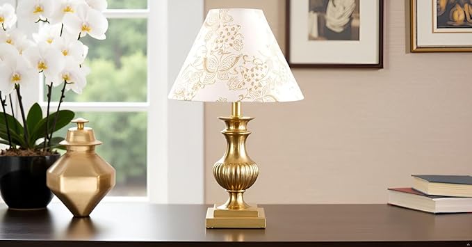Aspen Creative 58758, Hardback Empire Transitional UNO Lamp Shade, Cream Butterfly Pattern, 4" Top x 10" Bottom x 7" Slant Height, Slip UNO 33mm
