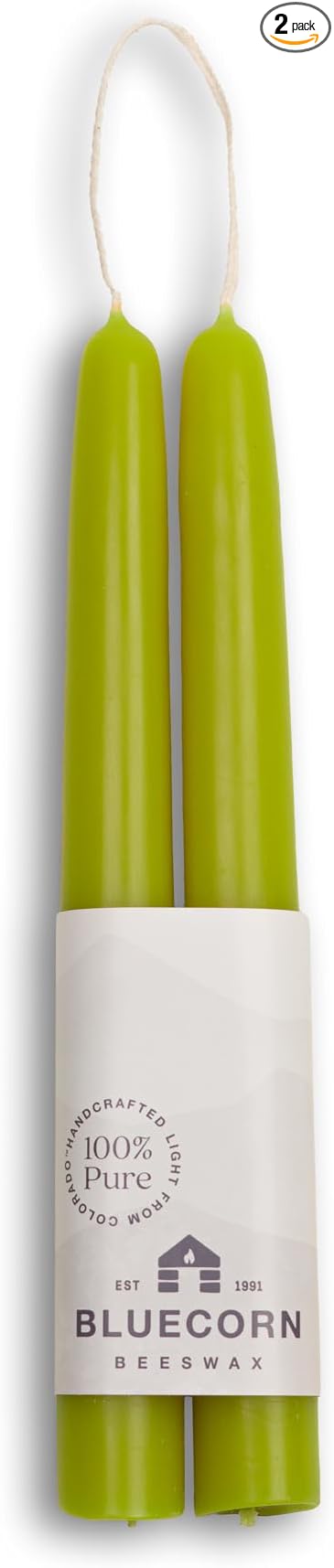 Bluecorn Beeswax Taper Candles, 100% Pure Natural Bees Wax, 8 Inch Pair, Sage Green Candlesticks, Unscented, Clean Burning & Dripless, Long Lasting, Thanksgiving & Christmas Decor, American Made, 1 Ct