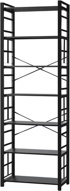 HOMBAZAAR 7 Tier Bookshelf,84 inch Tall Industrial Bookcase with Metal Frame and Open Shelves,Rustic Heavy Duty 7 Shelf Bookcase, Office Book Shelves for Living Room and Bedroom,Black